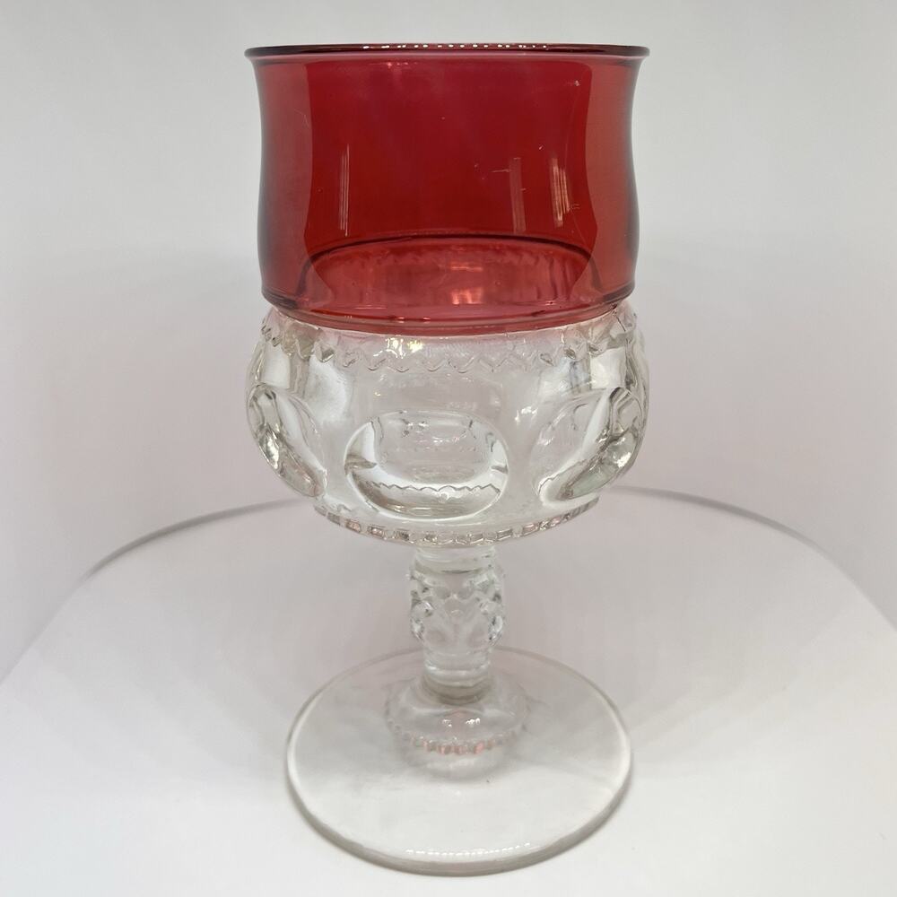 Vintage Indiana Glass Co. King's Crown Thumbprint Ruby Flashed Water Goblet 5.5”